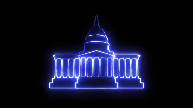 Neon Capitol Building Outline - The video shows a stylized neon outline of a capitol building against a black background.