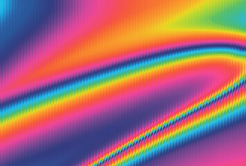 Abstract rainbow gradient background with neon vertical striped wave lines, colorful fluid motion texture