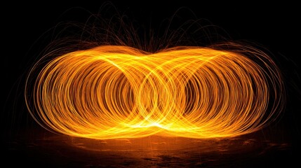 Captivating Abstract Firework Patterns Created by Steel Wool Spinning Against a Dark Background