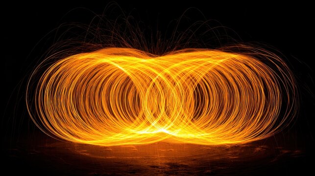Captivating Abstract Firework Patterns Created by Steel Wool Spinning Against a Dark Background