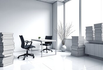 Modern loan processing office with organized document storage and minimalistic design