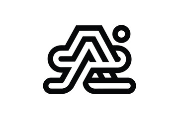 Abstract black and white logo design featuring intertwined lines and circle