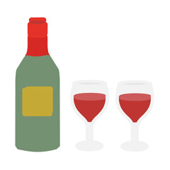 赤ワインボトルとグラス　イラスト
