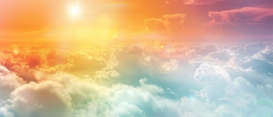 Obraz premium Morning colorful blue orange yellow sunset light shine and glowing cloud day heaven atmosphere.