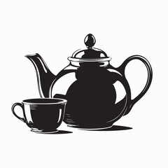 Classic Ceramic Teapot with Matching Cup Vector Isolated on White Background
