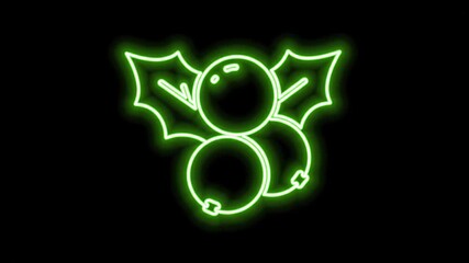 Neon Holly Berries Line Art - Glowing neon green line art of holly berries and leaves on a black background. This simple graphic is perfect for chroma keying. - Powered by Adobe