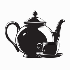 Vintage Ceramic Teapot and Teacup Set Vector on White Background Illustration