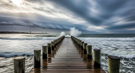Fototapeta premium Stormy Seascape Pier.