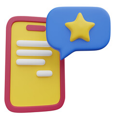3D Rendered Smartphone Interface with Speech Bubble and Star Icon Isolated on Transparent Background