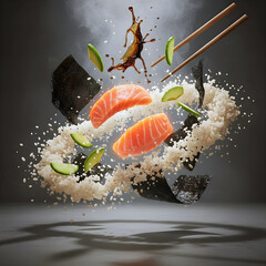 Epic Floating Japanese Sushi in Cinematic Composition