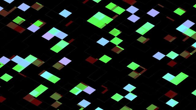 Rotation Digital futuristic mosaic technology background. Abstract moving light pixel block. Pixel dots in motion. Digital square color block background	