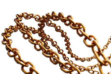 Obraz premium Golden Chains Suspended Against Transparent Background Reflecting Warm Light