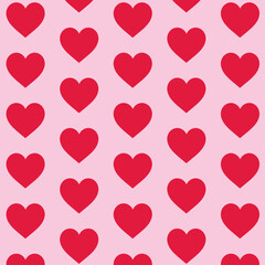 Love hearts seamless romantic pattern. Red hearts seamless pattern on a pink background. Vector illustration for weding day ornament design. I love you symbol. Happy Valentine's Day texture.