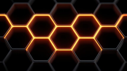 Obraz premium Abstract honeycomb pattern with glowing orange lines on a dark background, creating a futuristic and modern design suitable for technology themes