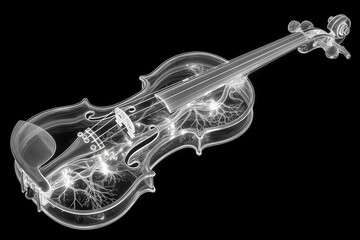 Obraz premium Abstract Luminous Violin Illustration with White Light Streaks on a Black Background