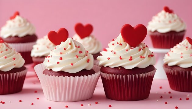 Delicious red velvet cupcakes decorated for Valentine's Day - Powered by Adobe