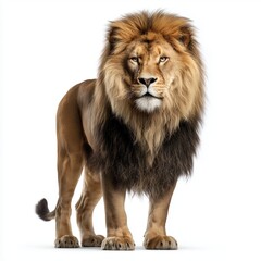 Fototapeta premium Majestic lion standing tall, isolated, white, background, png, cut, out, transparent, white background cut out png