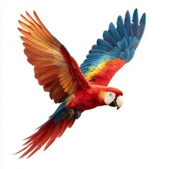 Fototapeta premium Scarlet macaw in flight, isolated on white background cut out png