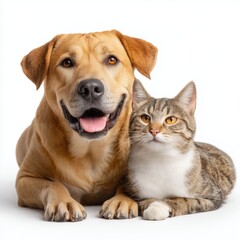 Fototapeta premium Dog and cat together, isolated on white background cut out png