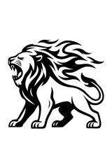 Fototapeta premium Roaring Lion Mascot Vector Icon with Flaming Mane - Powerful Symbol for Strength, Courage, and Sport Team Logo