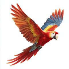 Obraz premium Scarlet macaw flying, white background cut out png