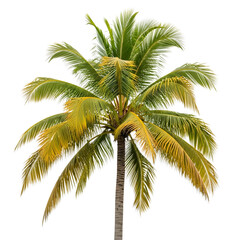 Coconut palm tree isolated on transparent background, a tropical plant with fruits