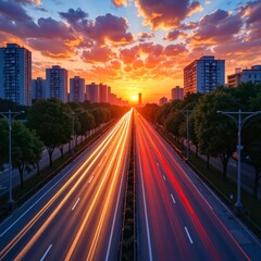 Art exhibition of sunset on highways