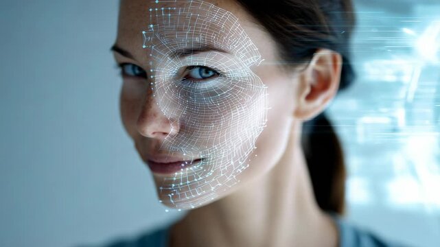 Sophisticated facial recognition system generating detailed 3d digital model, mapping unique facial landmarks for biometric identification processing