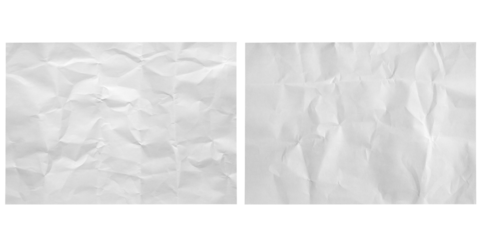 Crumpled Paper Poster Photo Effect Mockup,Crumpled Paper texture overlay effec,set of white crumpled paper sheet isolated on transparent png background