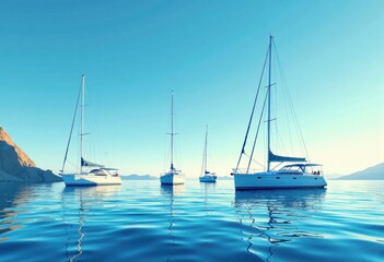 Fototapeta premium Tranquil yacht marina with sailboats anchored in calm waters