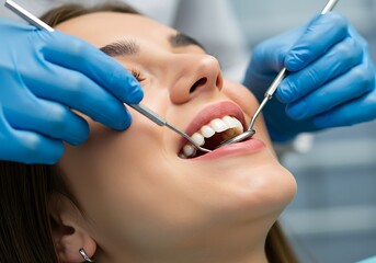 Smiling Woman with Perfect Teeth Receiving Dental Examination. Generative Ai