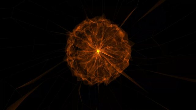 Abstract orange sphere radiating energy against a black background.
