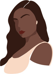 Abstract Portrait Of Woman In Minimalist Style With Dark Hair And Red Lips On Transparent Background