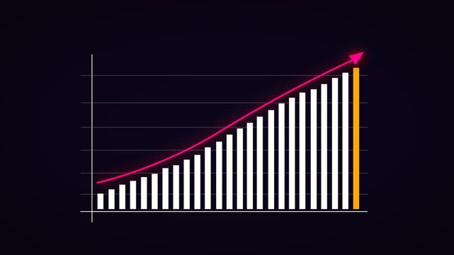 Bar Graph with Pink Trend Line and Orange Outlier Bar Keywords: chart, graph, bar chart, line graph, data, statistics, trend, growth, increase, success, progress, financial, business, economic
