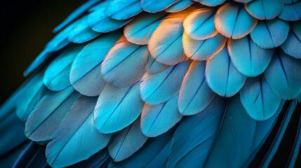 Fototapeta premium A close up view of bright blue and orange feathers creating an abstract pattern and texture
