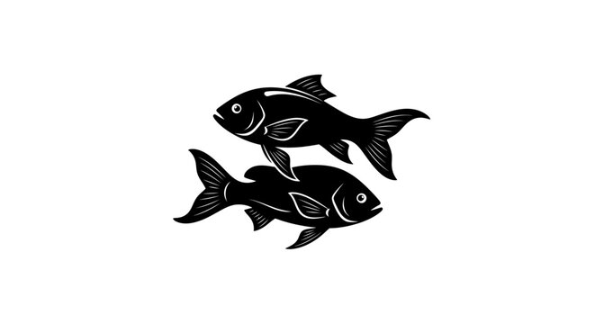Elegant black fish silhouette swimming gracefully in unison, symbolizing harmony and flow for aquatic themes.