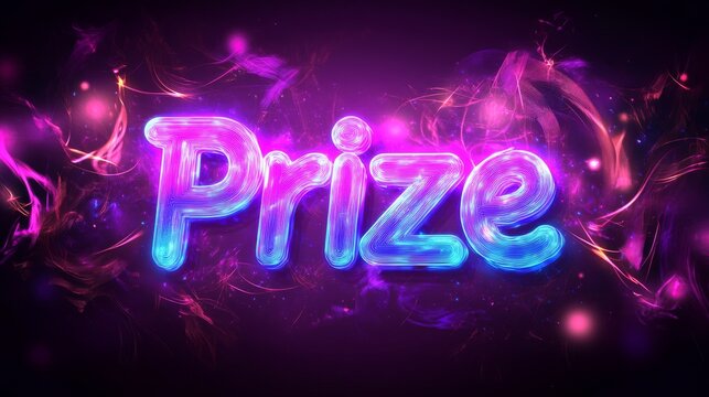 word "Prize" in Cyberpunk style, written in glowing purple and blue neon. - Powered by Adobe
