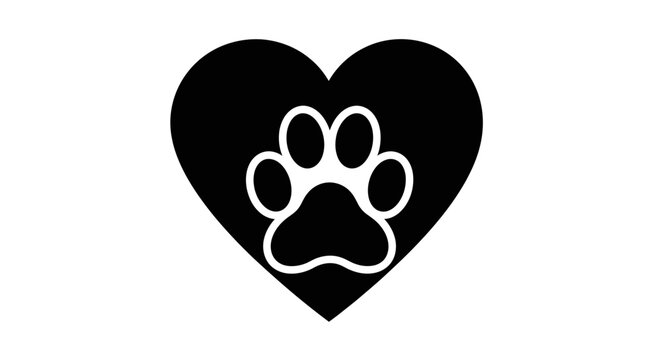 Express your deep love for animals with this iconic paw print heart symbol, perfect for creating heartfelt designs and promoting pet adoption awareness.
