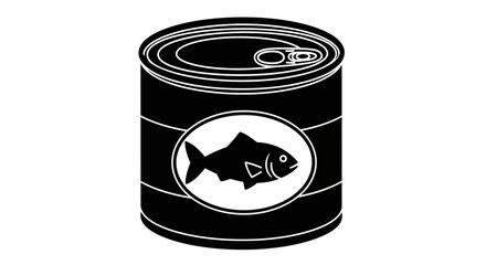 Canned fish symbol, ready to eat healthy meal, black and white food icon, nutritious protein source, pantry staple, quick and convenient lunch or dinner
