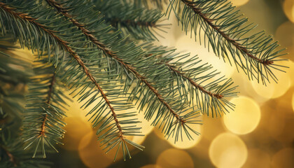 christmas tree branches with bokeh