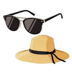 Summer fashion accessories stylish sunglasses and a wide-brimmed straw hat for sunny days