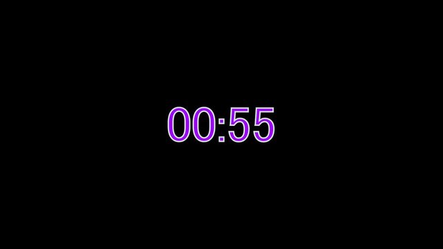Digital Countdown Timer Animation, 1 mint, 1 minuter countdown timer on black background.