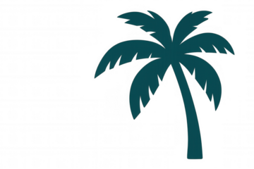 Tropical palm tree silhouette vector icon on transparent background representing summer vacation and beach holidays