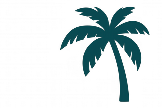 Tropical palm tree silhouette vector icon on transparent background representing summer vacation and beach holidays