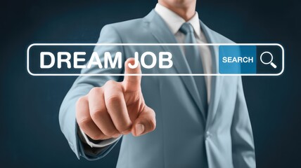 Confidently searching for your ideal career opportunity with a digital interface, seeking professional growth.