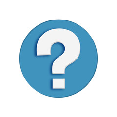 Blue circular question mark icon clean FAQ/help symbol in 3D flat vector style. Perfect for UI, apps and FAQs design.