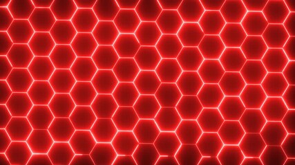 Red Neon Hexagonal Grid Pattern with Bright Glowing Edges abstract background - Powered by Adobe