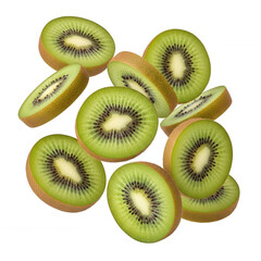 Fototapeta premium Sliced kiwi fruit arranged against a dark background isolated on a transparent background green brown