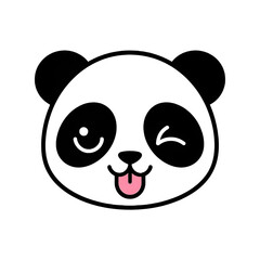 Naklejka premium A cute panda head with a winking eye and sticking its tongue out, isolated on transparent background the panda has a happy expression and is drawn in a cartoon style
