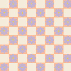 checkered pattern with purple flowers
